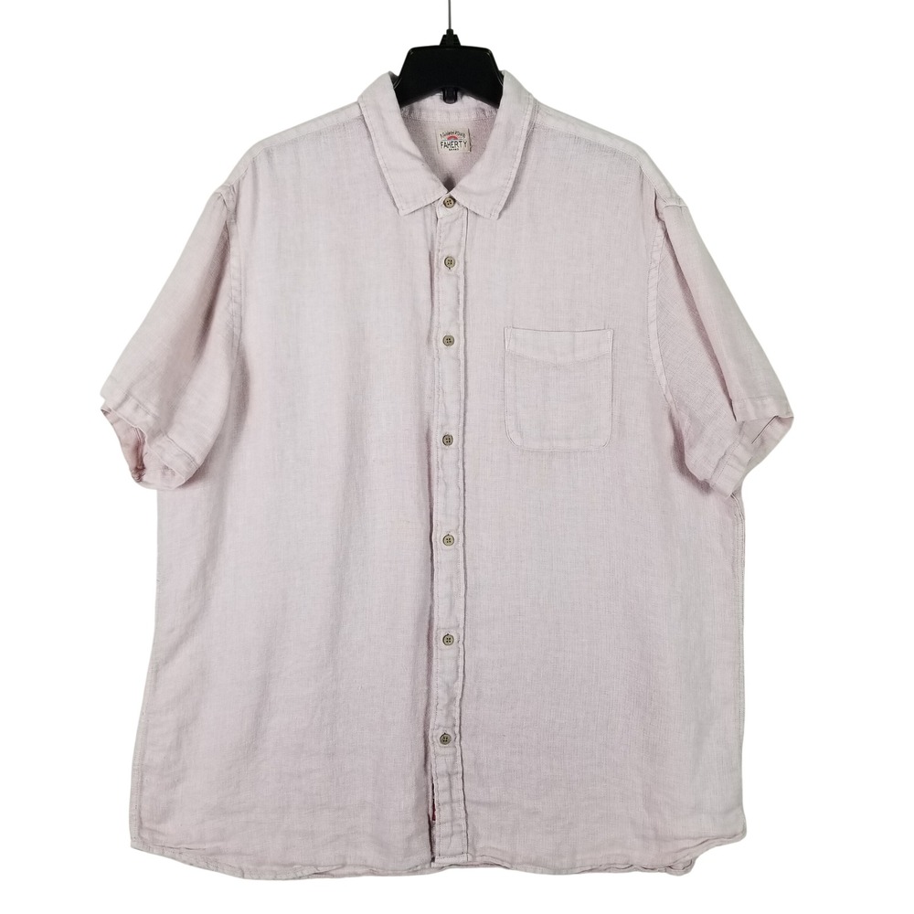 Faherty Linen Button Down Shirt Mens XL Pink Short Sleeve Relaxed Breathable